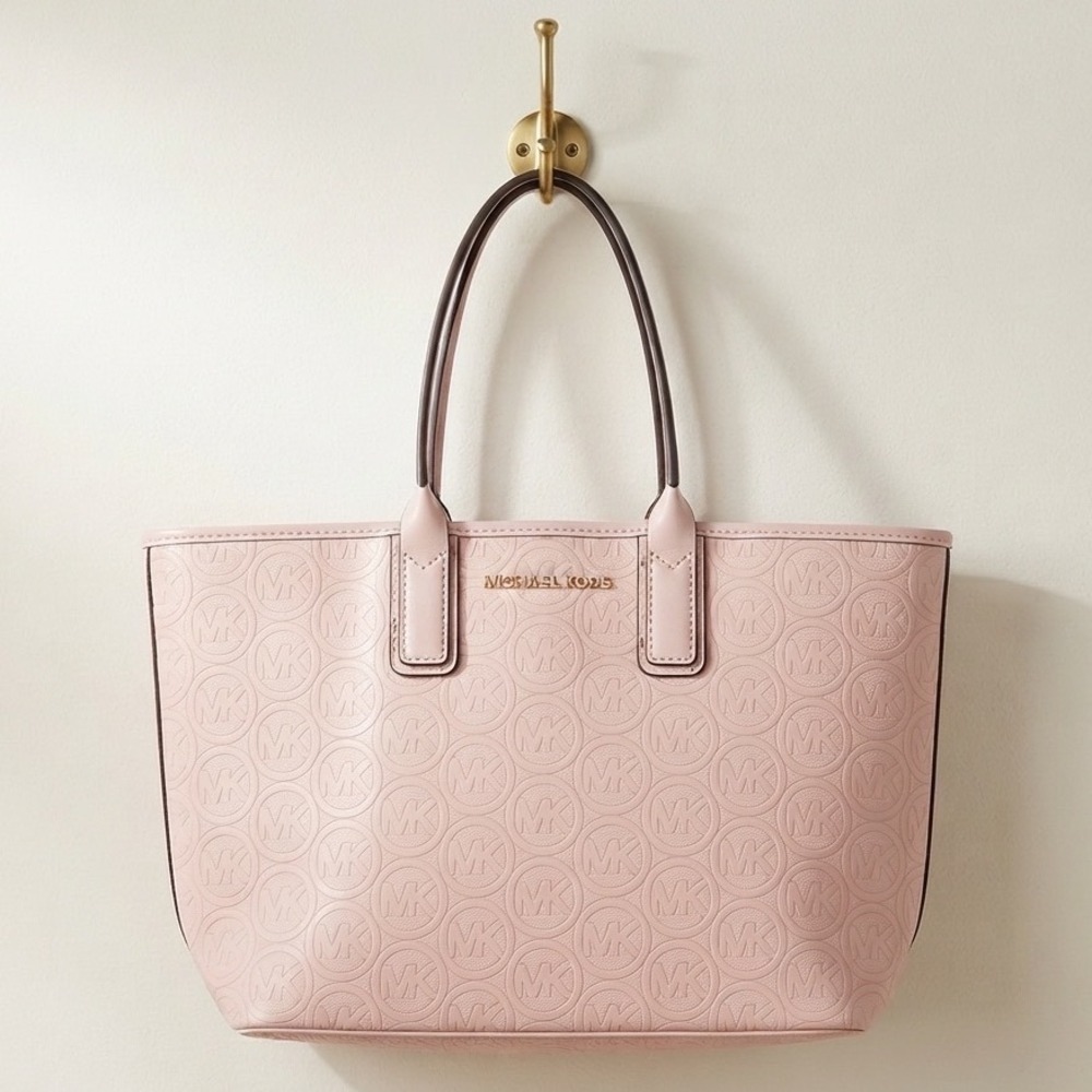 Michael Kors Jet Set Travel Tote‎ Bag Pink Embossed MK Logo 35H1T2JT1C